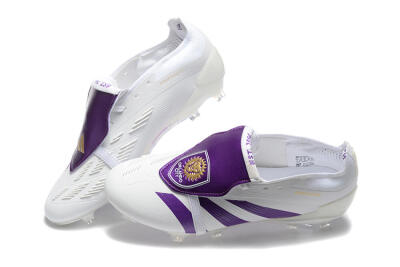 Men's Adidas Predator Accuracy Elite Foldover Tongue FG Firm Ground Low-Tops Football Boots - White/Purple/Gold
