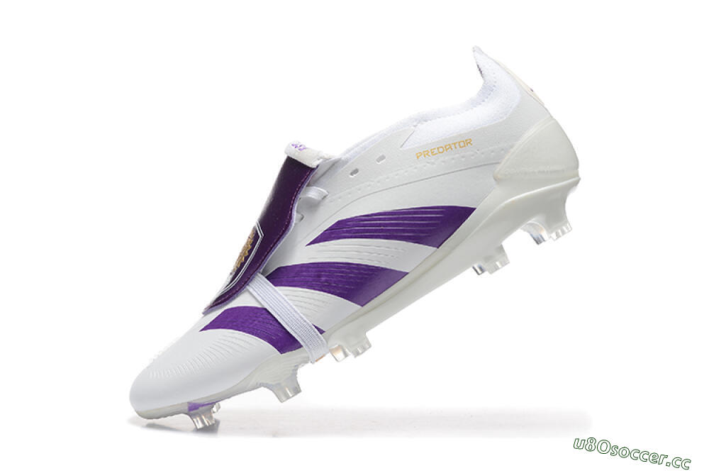 Men's Adidas Predator Accuracy Elite Foldover Tongue FG Firm Ground Low-Tops Football Boots - White/Purple/Gold 8