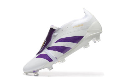 Men's Adidas Predator Accuracy Elite Foldover Tongue FG Firm Ground Low-Tops Football Boots - White/Purple/Gold