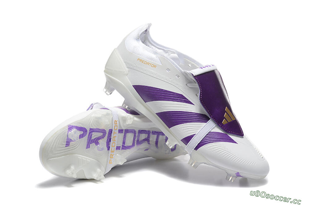 Men's Adidas Predator Accuracy Elite Foldover Tongue FG Firm Ground Low-Tops Football Boots - White/Purple/Gold 4