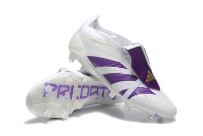 Men's Adidas Predator Accuracy Elite Foldover Tongue FG Firm Ground Low-Tops Football Boots - White/Purple/Gold