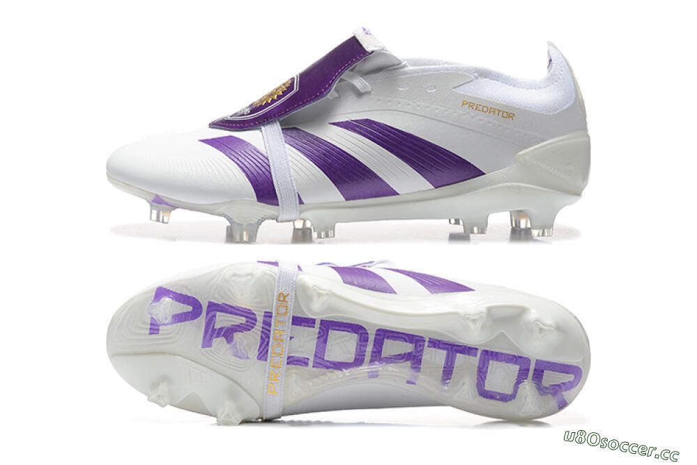 Men's Adidas Predator Accuracy Elite Foldover Tongue FG Firm Ground Low-Tops Football Boots - White/Purple/Gold 1