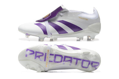 Men's Adidas Predator Accuracy Elite Foldover Tongue FG Firm Ground Low-Tops Football Boots - White/Purple/Gold