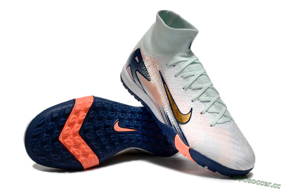 Unisex Nike Air Zoom Mercurial Superfly 10 Elite TF Artificial Turf High-Tops Football Shoes - Jade/Gold/Pink 4