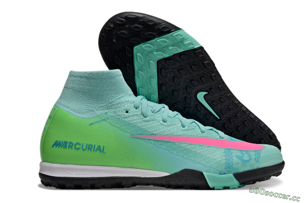 Unisex Nike Air Zoom Mercurial Superfly 10 Elite TF Artificial Turf High-Tops Football Shoes - Jade/Pink/Black 2