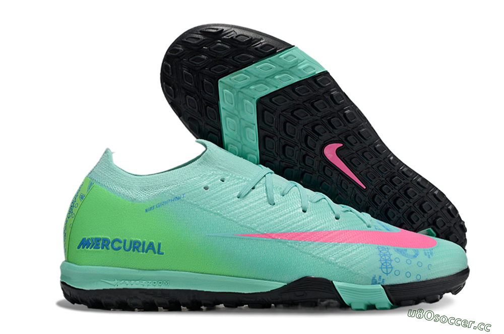 Unisex Nike Air Zoom Mercurial Vapor 16 Elite TF Artificial Turf Low-Tops Football Shoes - Jade/Pink/Blue 2