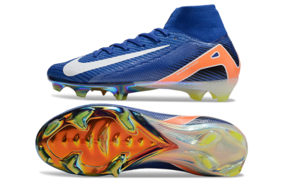 Unisex Nike Air Zoom Mercurial Superfly 10 Elite FG Firm Ground High-Tops Football Boots - Blue/White/Orange/Gold