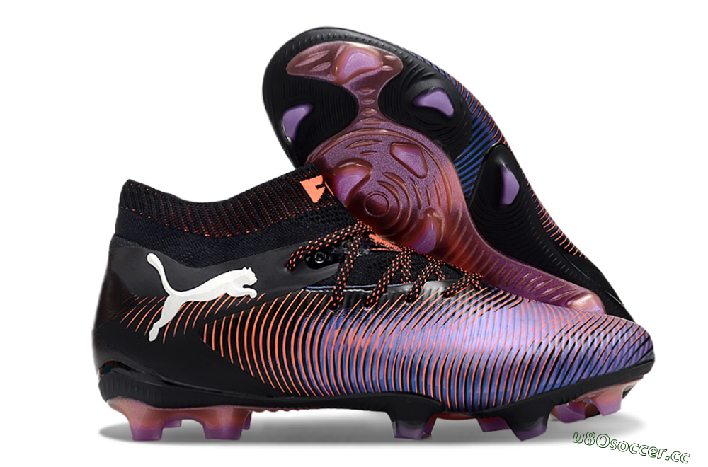 Men's Puma Future 8 Ultimate FG Firm Ground Low-Tops Football Boots - Black/Purple/Red 2