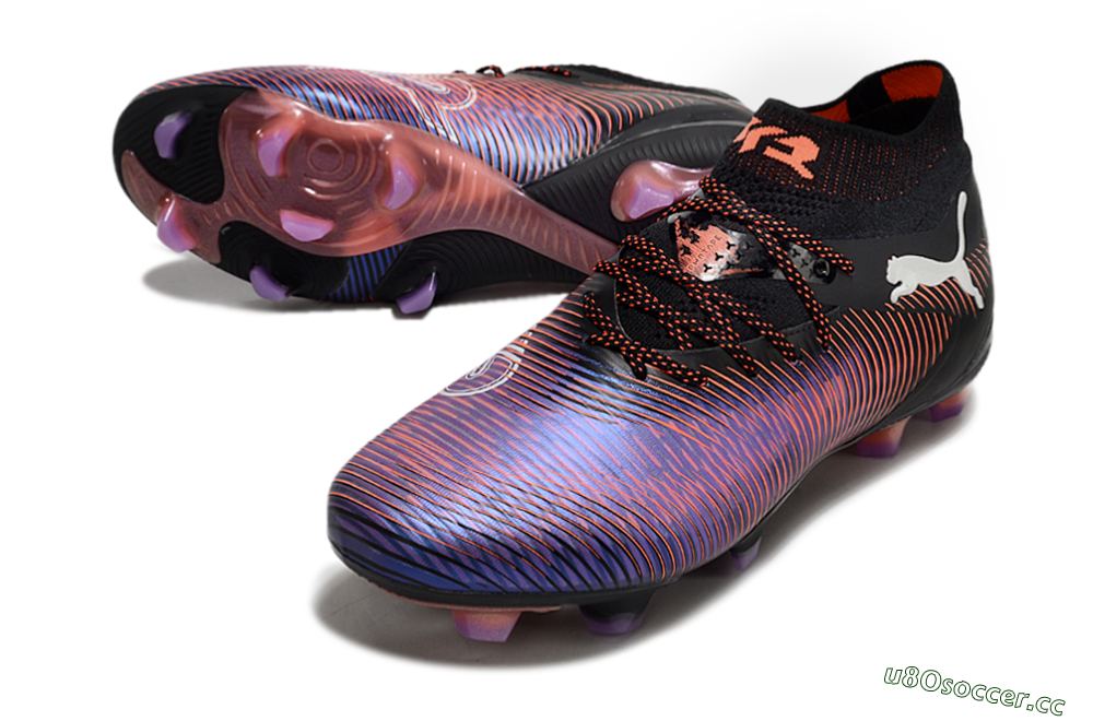 Men's Puma Future 8 Ultimate FG Firm Ground Low-Tops Football Boots - Black/Purple/Red 3
