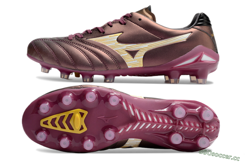 Men's Mizuno Morelia Neo 4 FG Firm Ground Low-Tops Football Boots - Red/White/Gold 1