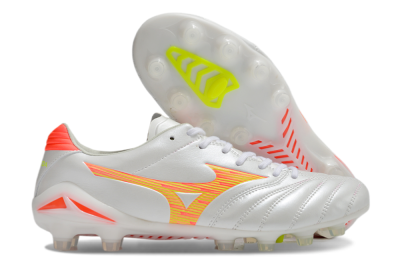 Men's Mizuno Morelia Neo 4 FG Firm Ground Low-Tops Football Boots - White/Red/Yellow