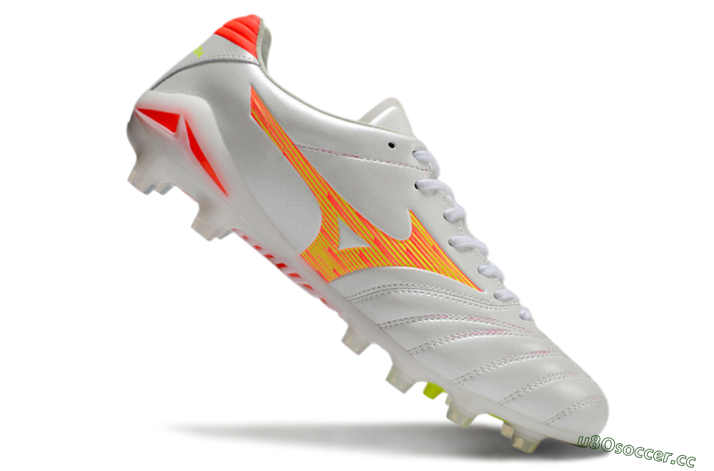 Men's Mizuno Morelia Neo 4 FG Firm Ground Low-Tops Football Boots - White/Red/Yellow 4