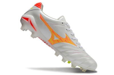 Men's Mizuno Morelia Neo 4 FG Firm Ground Low-Tops Football Boots - White/Red/Yellow