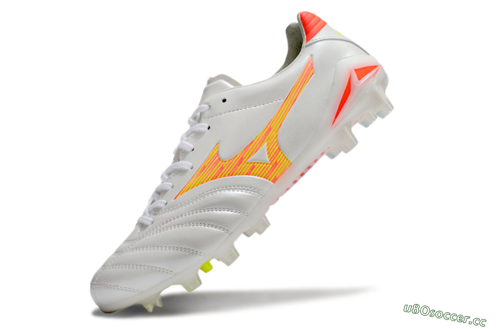 Men's Mizuno Morelia Neo 4 FG Firm Ground Low-Tops Football Boots - White/Red/Yellow 5