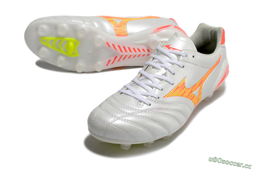 Men's Mizuno Morelia Neo 4 FG Firm Ground Low-Tops Football Boots - White/Red/Yellow 3