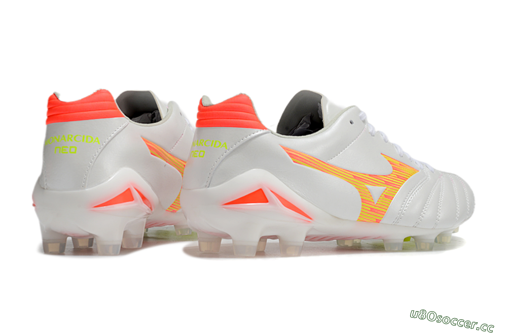 Men's Mizuno Morelia Neo 4 FG Firm Ground Low-Tops Football Boots - White/Red/Yellow 6