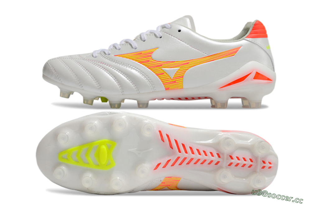 Men's Mizuno Morelia Neo 4 FG Firm Ground Low-Tops Football Boots - White/Red/Yellow 1