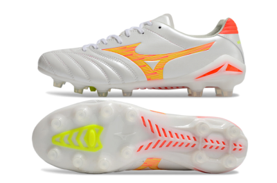 Men's Mizuno Morelia Neo 4 FG Firm Ground Low-Tops Football Boots - White/Red/Yellow