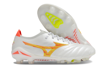 Men's Mizuno Morelia Neo 4 FG Firm Ground Low-Tops Football Boots - White/Red/Yellow