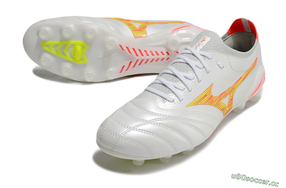 Men's Mizuno Morelia Neo 4 FG Firm Ground Low-Tops Football Boots - White/Red/Yellow 3