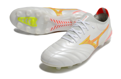 Men's Mizuno Morelia Neo 4 FG Firm Ground Low-Tops Football Boots - White/Red/Yellow