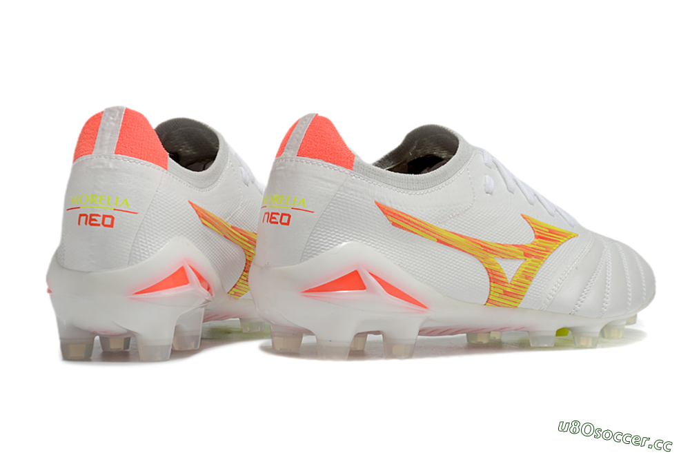 Men's Mizuno Morelia Neo 4 FG Firm Ground Low-Tops Football Boots - White/Red/Yellow 6