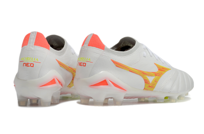 Men's Mizuno Morelia Neo 4 FG Firm Ground Low-Tops Football Boots - White/Red/Yellow