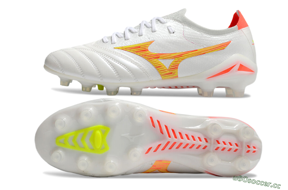 Men's Mizuno Morelia Neo 4 FG Firm Ground Low-Tops Football Boots - White/Red/Yellow 1