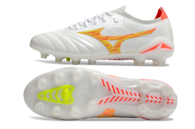 Men's Mizuno Morelia Neo 4 FG Firm Ground Low-Tops Football Boots - White/Red/Yellow