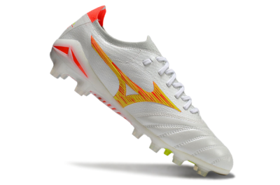 Men's Mizuno Morelia Neo 4 FG Firm Ground Low-Tops Football Boots - White/Red/Yellow