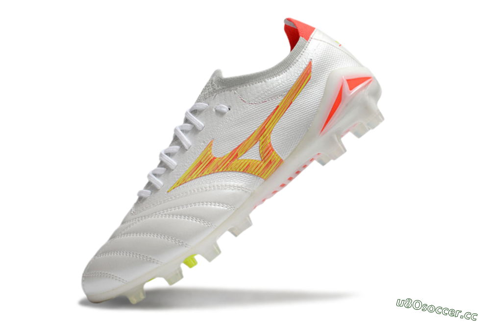 Men's Mizuno Morelia Neo 4 FG Firm Ground Low-Tops Football Boots - White/Red/Yellow 5