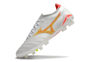 Men's Mizuno Morelia Neo 4 FG Firm Ground Low-Tops Football Boots - White/Red/Yellow