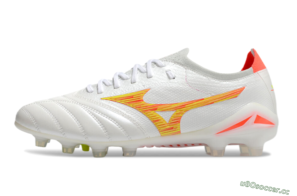 Men's Mizuno Morelia Neo 4 FG Firm Ground Low-Tops Football Boots - White/Red/Yellow 0