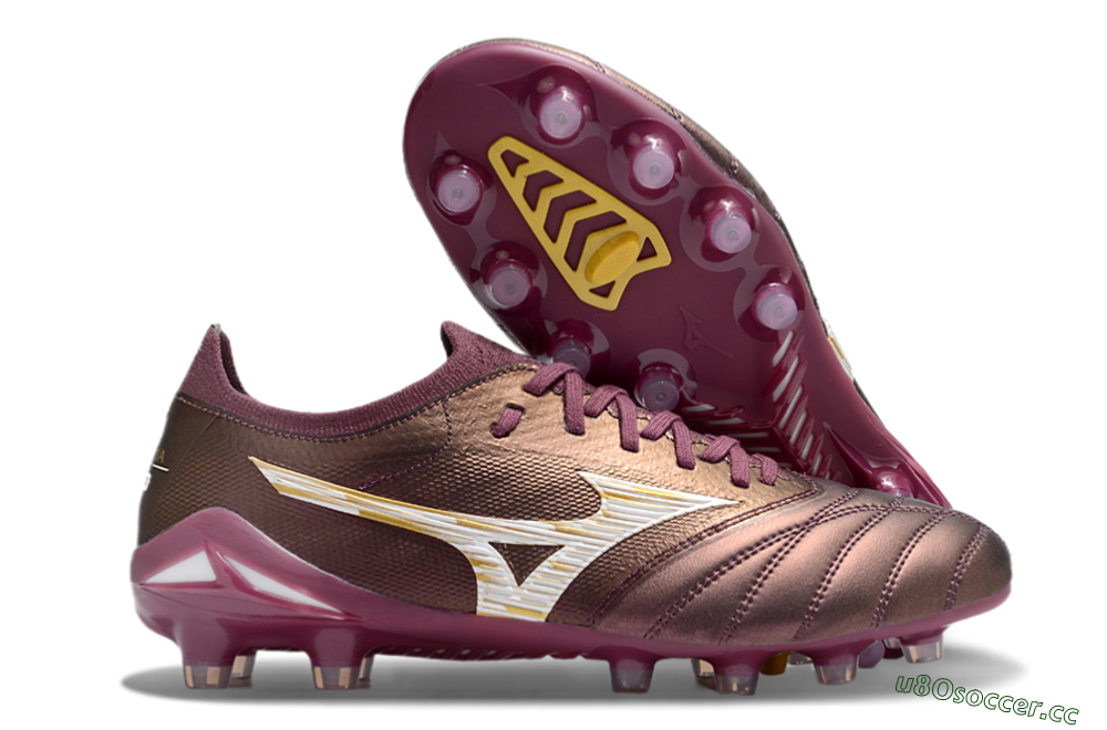 Men's Mizuno Morelia Neo 4 FG Firm Ground Low-Tops Football Boots - Red/White/Gold 2