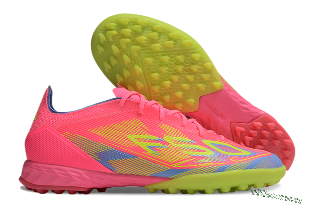 Men's Adidas F50 Pro TF Artificial Turf Low-Tops Football Shoes - Pink/Blue/Yellow 2