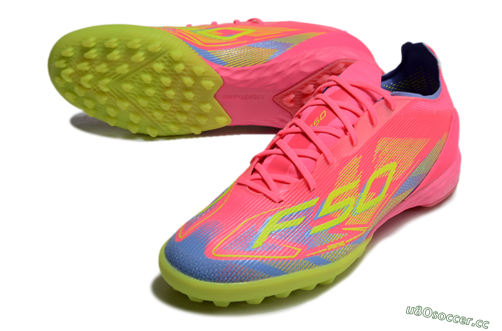Men's Adidas F50 Pro TF Artificial Turf Low-Tops Football Shoes - Pink/Blue/Yellow 3