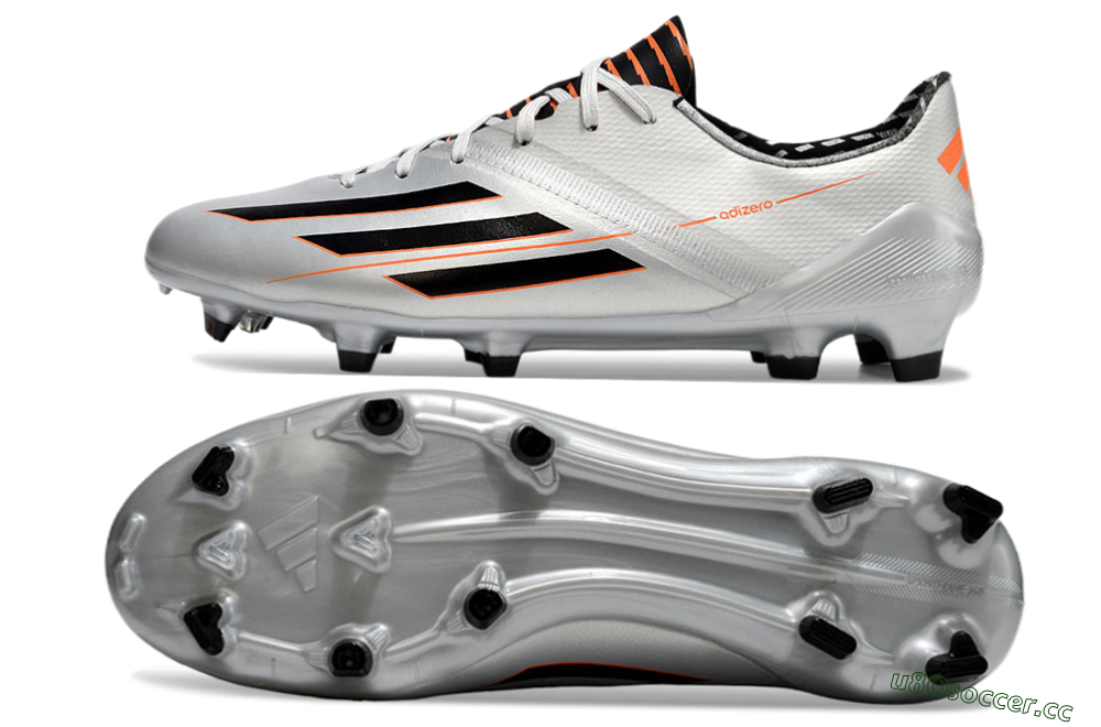 Men's Adidas F50 Adizero FG Firm Ground Low-Tops Football Shoes - Silver/Black/Orange 1