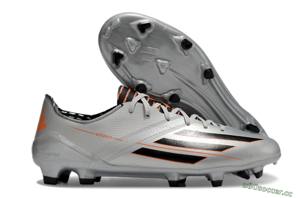 Men's Adidas F50 Adizero FG Firm Ground Low-Tops Football Shoes - Silver/Black/Orange 2
