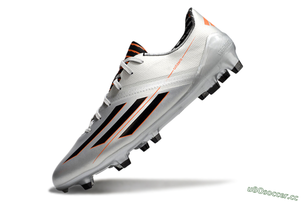 Men's Adidas F50 Adizero FG Firm Ground Low-Tops Football Shoes - Silver/Black/Orange 5