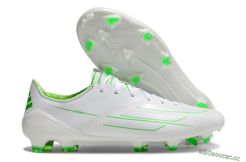 Men's Adidas F50 Adizero FG Firm Ground Low-Tops Football Boots - White/Green 2