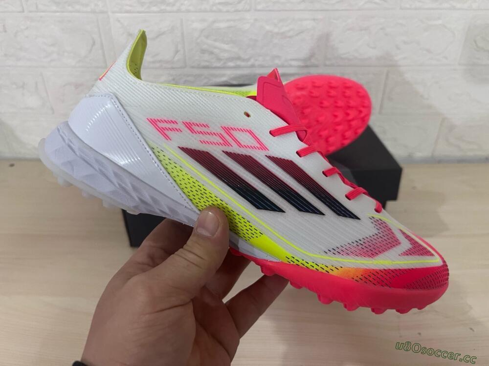 Men's Adidas F50 Elite TF Artificial Turf Low-Tops Football Shoes - White/Red/Yellow