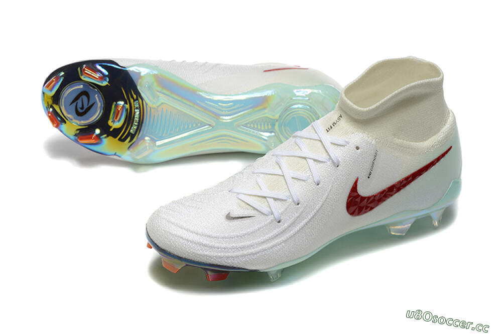 Men's Nike Phantom Luna Elite NU FG Firm Ground High-Tops Football Boots - White/Red/Jade 3