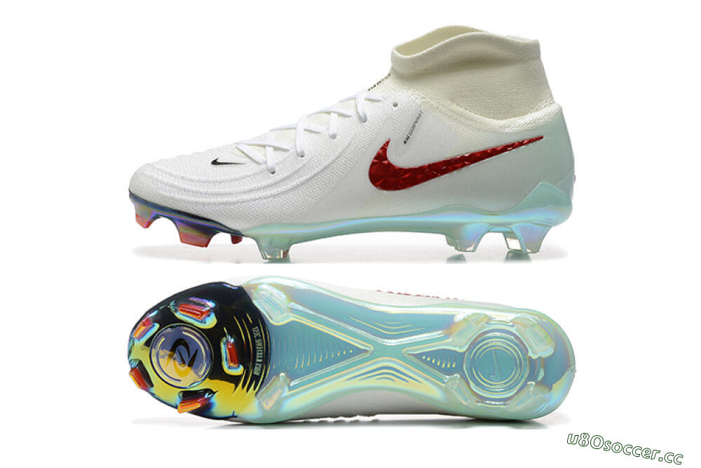 Men's Nike Phantom Luna Elite NU FG Firm Ground High-Tops Football Boots - White/Red/Jade 1