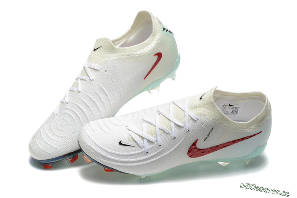 Men's Nike Phantom Luna Elite FG Firm Ground Low-Tops Football Boots - White/Red/Jade 6
