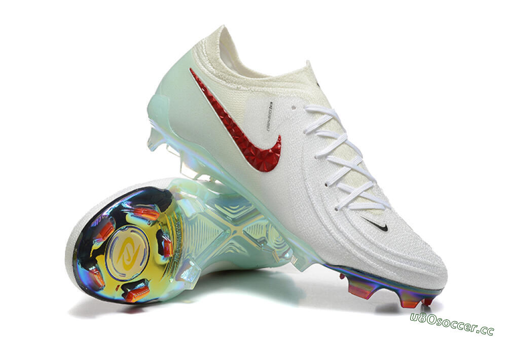 Men's Nike Phantom Luna Elite FG Firm Ground Low-Tops Football Boots - White/Red/Jade 4