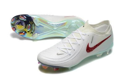 Men's Nike Phantom Luna Elite FG Firm Ground Low-Tops Football Boots - White/Red/Jade