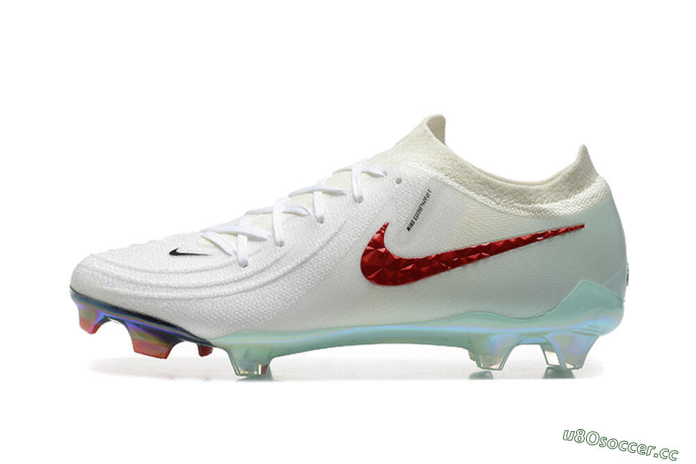 Men's Nike Phantom Luna Elite FG Firm Ground Low-Tops Football Boots - White/Red/Jade 0
