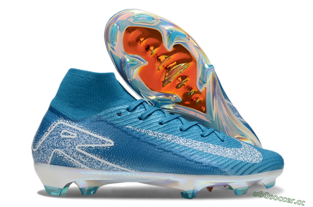 Unisex Nike Air Zoom Mercurial Superfly 10 Elite FG Firm Ground High-Tops Football Boots - Blue/White/Gold 2