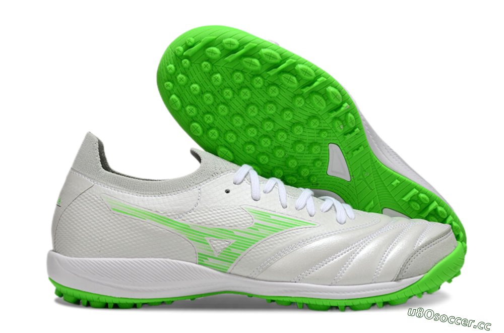 Men's Mizuno Morelia Neo Sala M8 TF Artificial Turf Low-Tops Football Shoes - Grey/Green/White 2