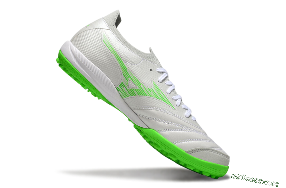 Men's Mizuno Morelia Neo Sala M8 TF Artificial Turf Low-Tops Football Shoes - Grey/Green/White 4